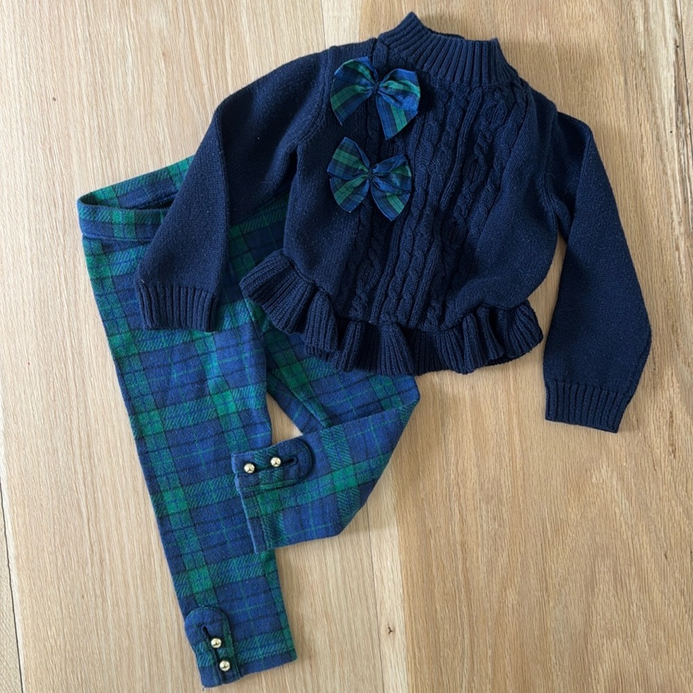 Janie and jack 18-24 2-piece outfit sweater bows plaid